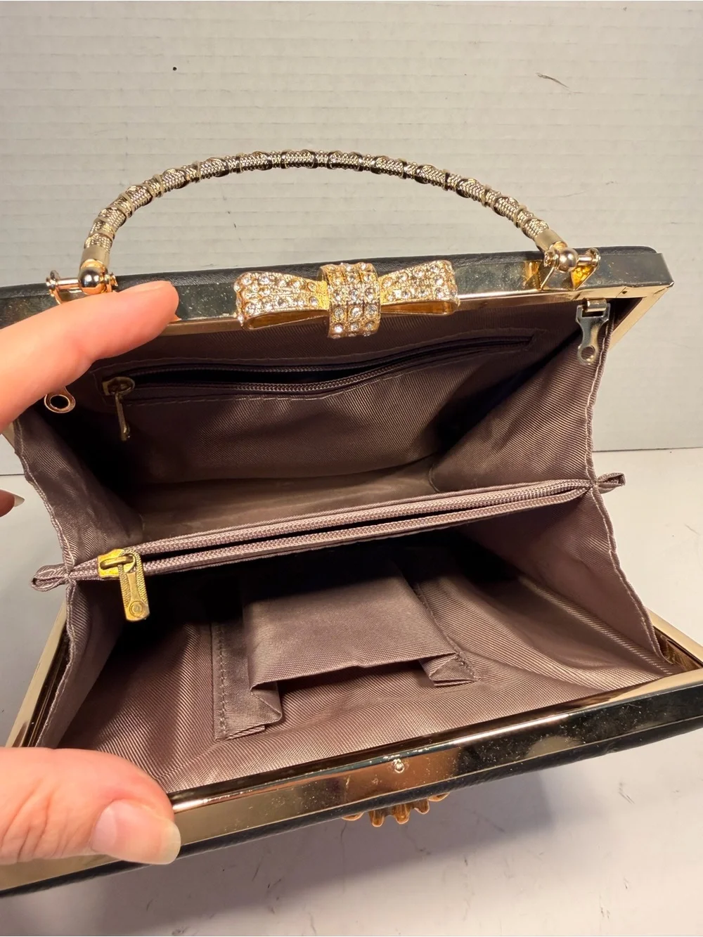 Black and Gold Cherub Angel Box Clutch Handbag